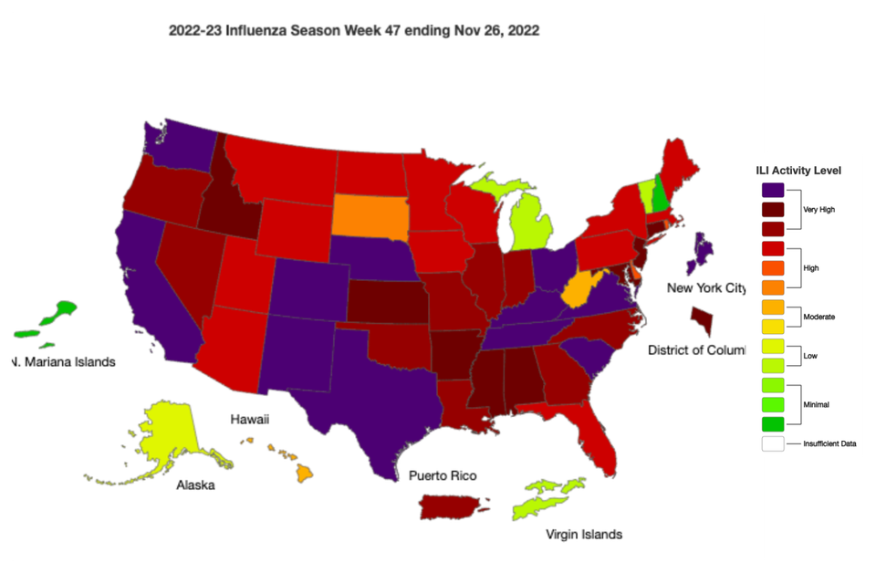 High or very high levels of flu activity across the nation